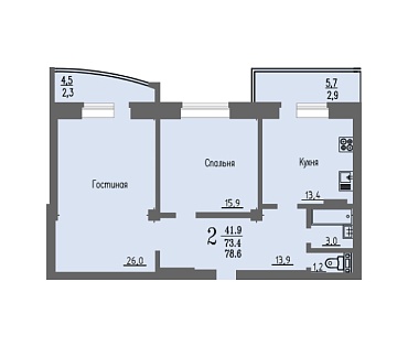 2 комнатная квартира / 78,6 кв.м. / этаж 6 из 16