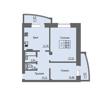 2-комнатная квартира / 66,2 кв.м. / этаж 10 из 16