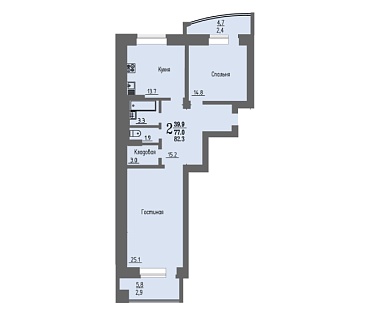 2х комнатная квартира / 82,3 кв.м. / этаж 3 из 16