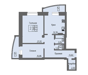 2-комнатная квартира / 71,3 кв.м. / этаж 10 из 16