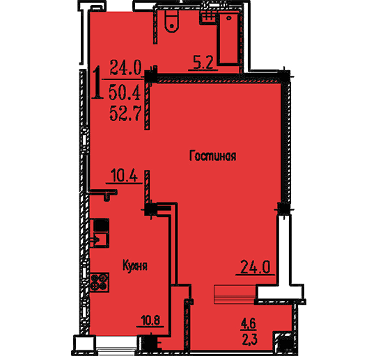 1-но комнатная квартира на ул. Академика Конопатова, дом 15, позиция 9 (52,7 кв.м.), эт. 16