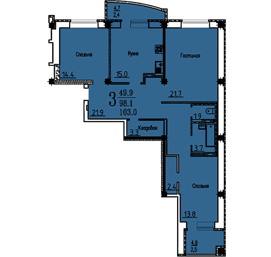 Трёхкомнатная квартира на ул. Академика Конопатова, дом 15, позиция 9 (103 кв.м.), эт. 13