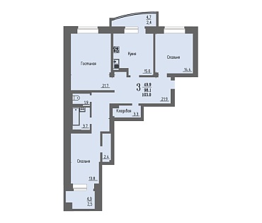 3 комнатная квартира / 103 кв.м. / этаж 6 из 16