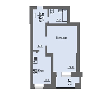 1 комнатная квартира / 52,7 кв.м. / этаж 14 из 16