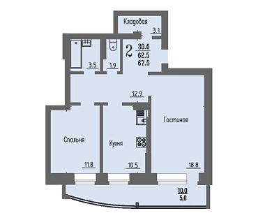 2 комнатная квартира / 67,5 кв.м. / этаж 15 из 16