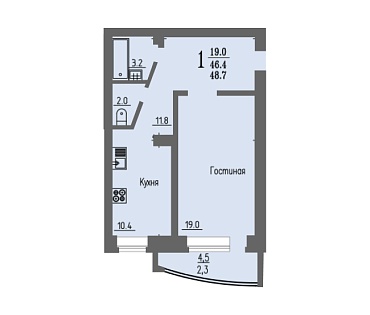 1но комнатная квартира / 48,7 кв.м. / этаж 12 из 16