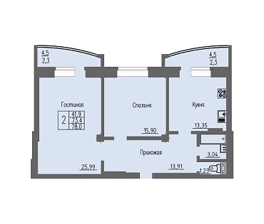 2-комнатная квартира / 78 кв.м. / этаж 3 из 16