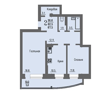 2х комнатная квартира / 67,5 кв.м. / этаж 16 из 16